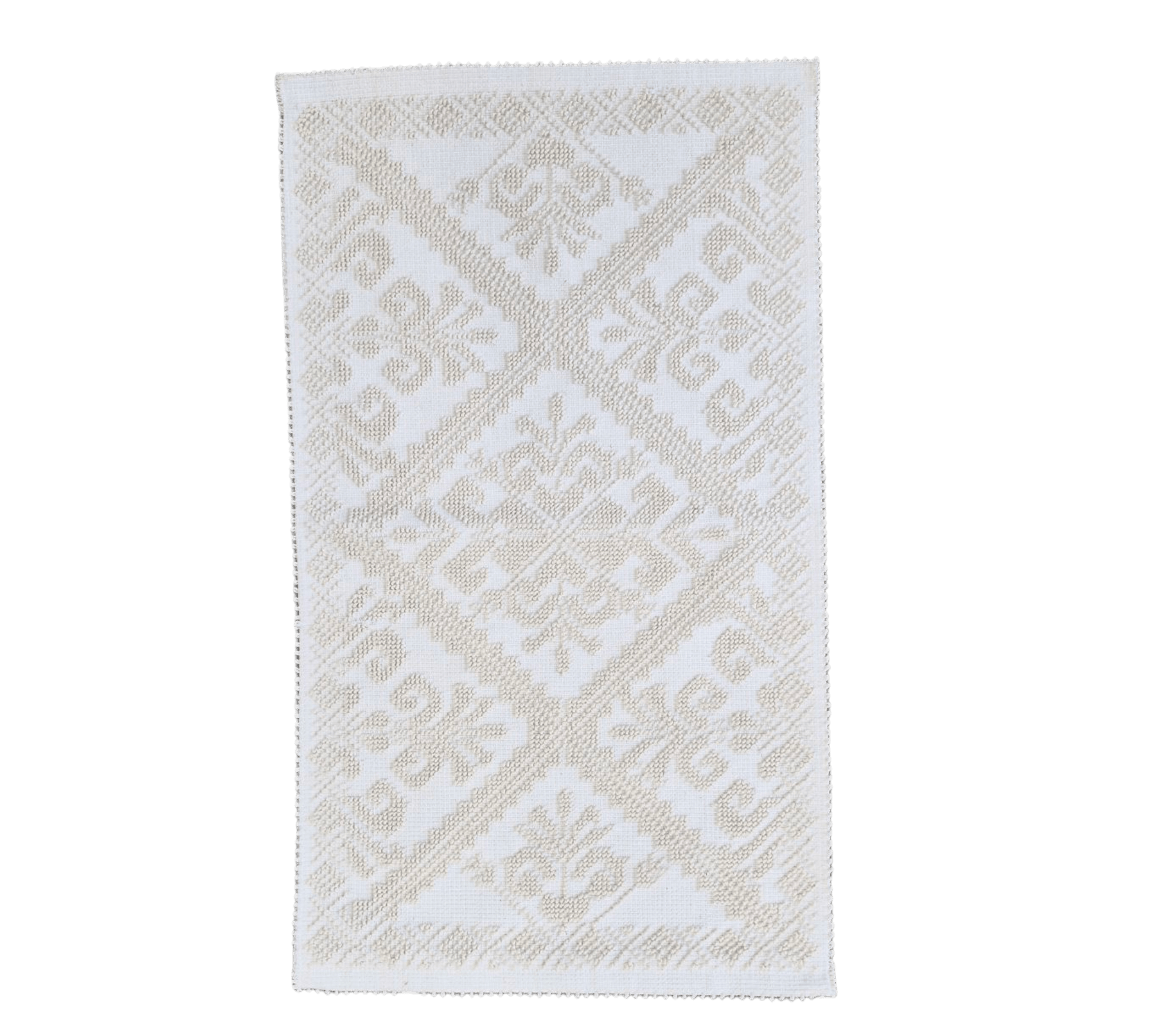 Tappeto sardo, lavorazione meccanica, cotone, giglio ecru e bianco, 50x80 cm - Artigianato Pasella
