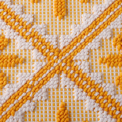 Tappeto sardo, lavorazione meccanica, cotone, giglio giallo e bianco, 55x80 cm - Artigianato Pasella