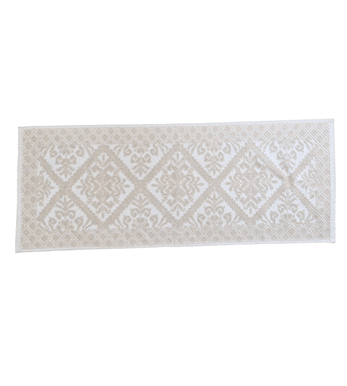 Tappeto sardo, lavorazione meccanica, decorazione giglio ecrù, misura 55x140 - Artigianato Pasella