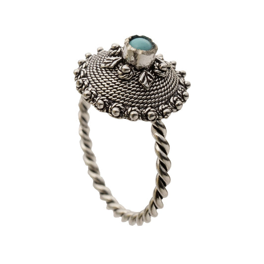Anello bottone sardo d'argento turchese - Artigianato Pasella