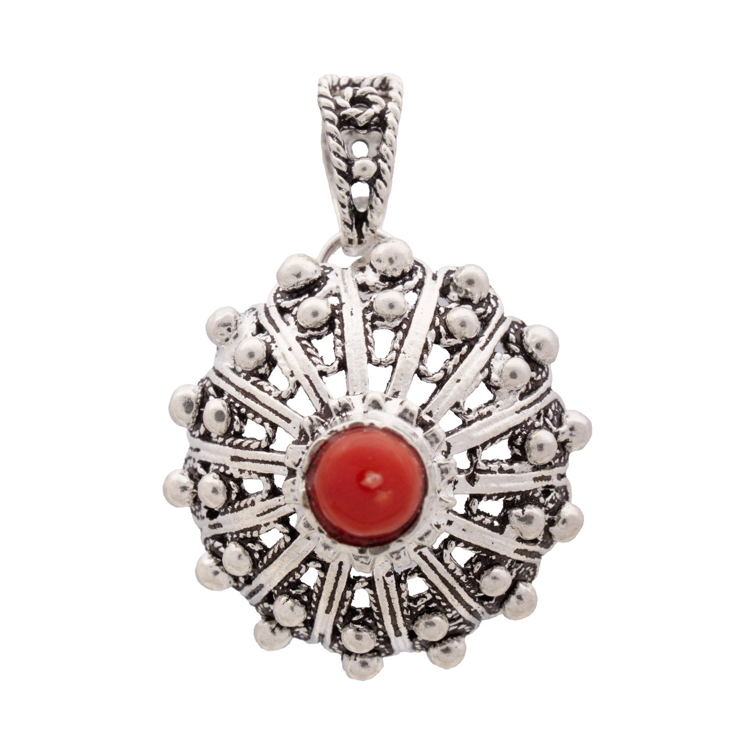 Ciondolo con bottone sardo e pietra corallo - Artigianato Pasella