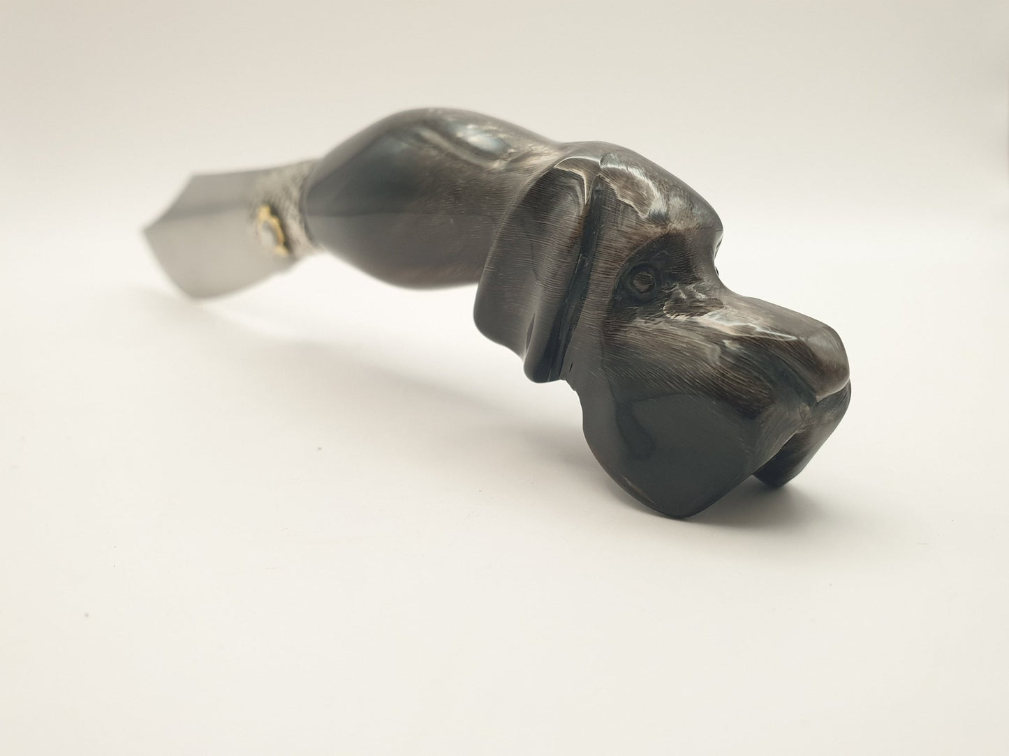 Coltello scultura cane, manico bufalo, 23 cm - Artigianato Pasella