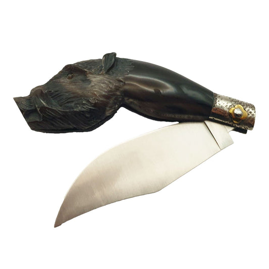 Coltello scultura cinghiale, manico bufalo, 23 cm - Artigianato Pasella