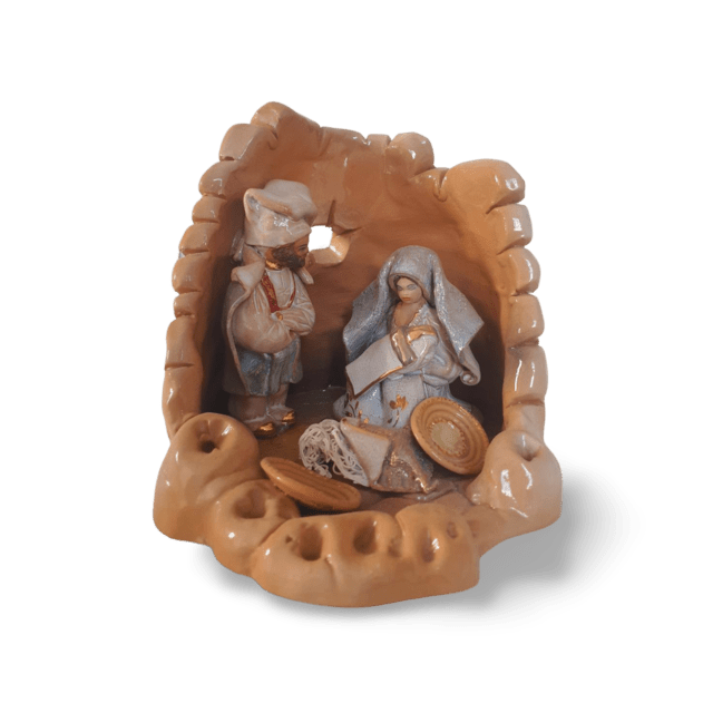 Natività in ceramica con nuraghe, 14 cm - Artigianato Pasella