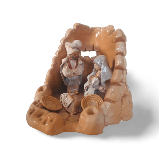 Natività in ceramica con nuraghe, 14 cm - Artigianato Pasella