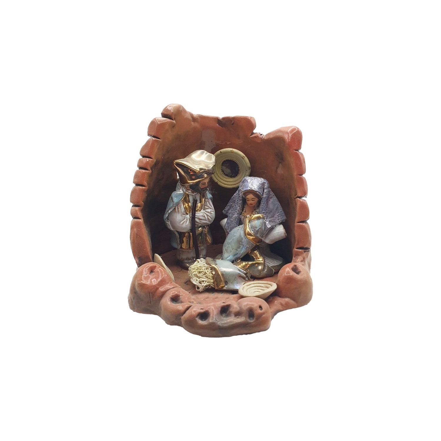 Presepe con nuraghe, smalto lucido, 15 cm - Artigianato Pasella