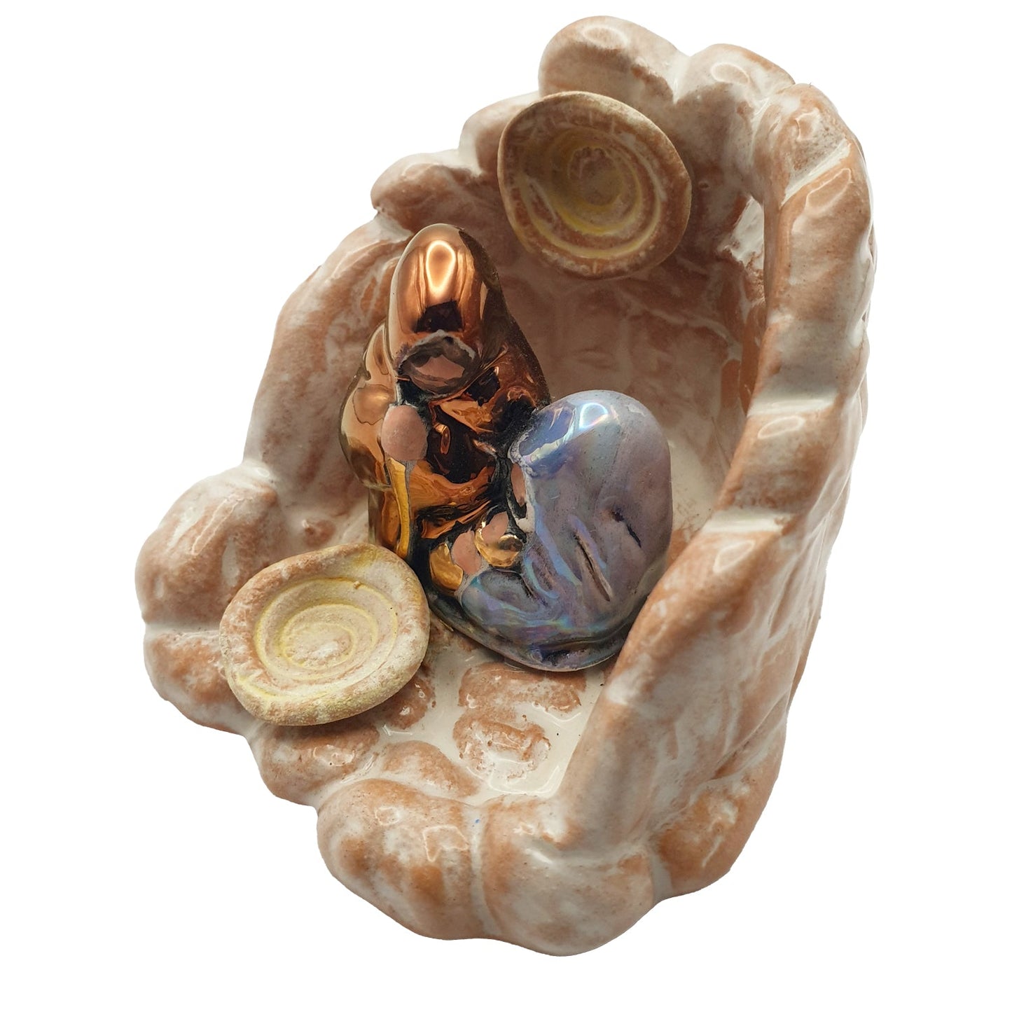 Presepe in ceramica sarda con nuraghe, smalto lucido, cm 6 - Artigianato Pasella