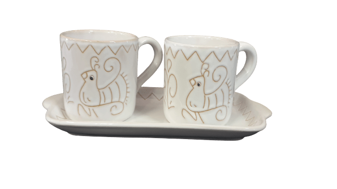 Set di tazze Mug con motivo pavoncella bianca - Artigianato Pasella