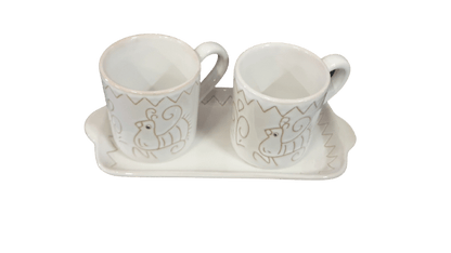 Set di tazze Mug con motivo pavoncella bianca - Artigianato Pasella