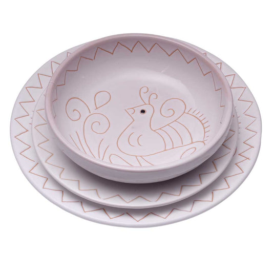 Set piatti con motivo pavoncella bianca - Artigianato Pasella