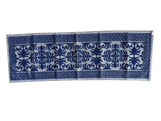 Tappeto sardo meccanico, cm 55*170, cotone, giglio blu su sfondo bianco - Artigianato Pasella