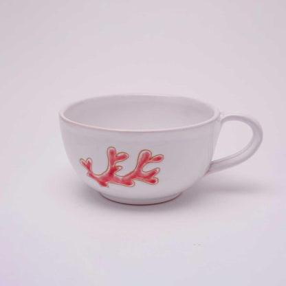 Tazza colazione con piattino motivo corallo rosso - Artigianato Pasella