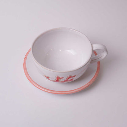 Tazza colazione con piattino motivo corallo rosso - Artigianato Pasella