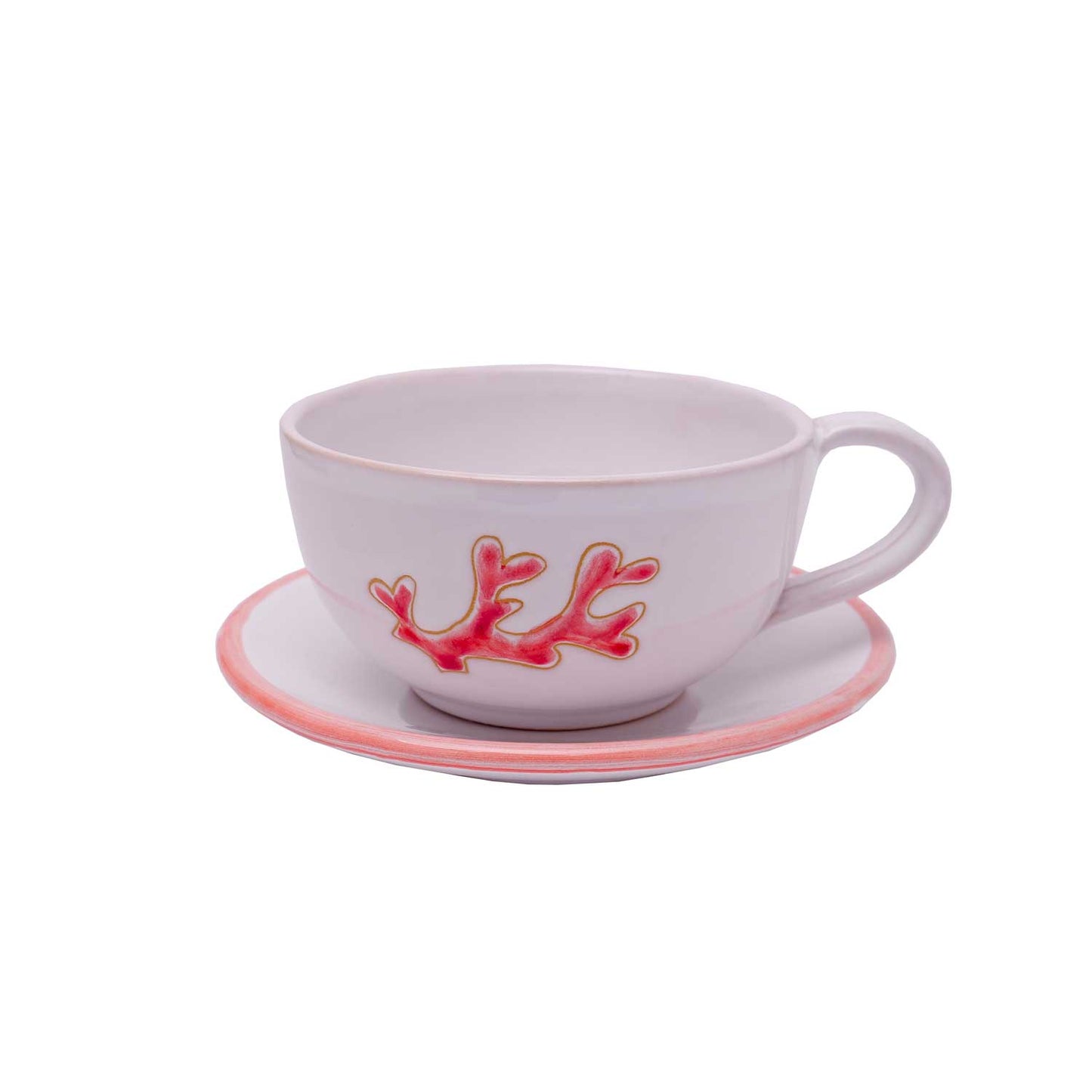 Tazza colazione con piattino motivo corallo rosso - Artigianato Pasella