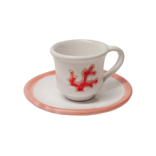 Tazzina da caffè con motivo corallo rosso con piattino - Artigianato Pasella