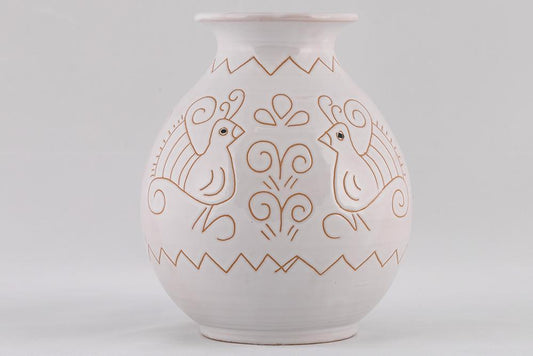 Vaso grande con motivo pavoncella bianca - Artigianato Pasella