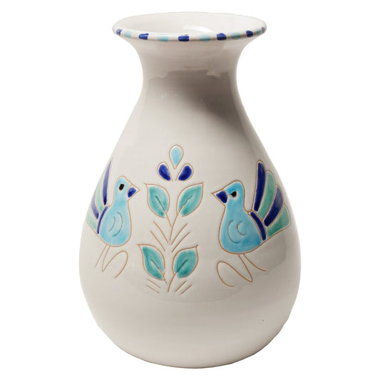 Vaso grande con motivo pavoncella turchese - Artigianato Pasella