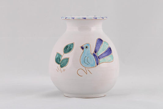 Vaso piccolo con motivo pavoncella turchese - Artigianato Pasella